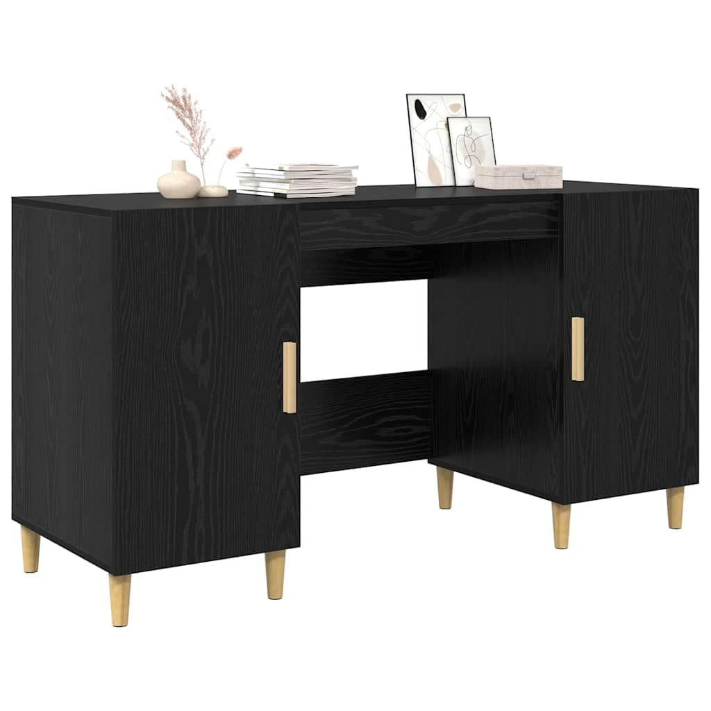 Schreibtisch mit Regal Schwarz Eichen-Optik 140 x 50 x 75 cm Holzwerkstoff mit Stauraum und Ablage für Homeoffice Arbeitszimmer PC Laptop Gaming ergonomisch platzsparend