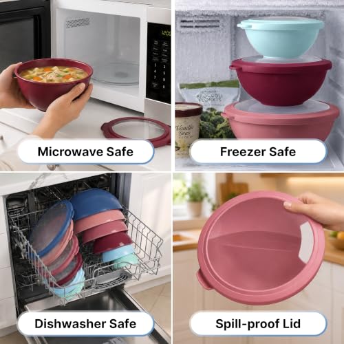 Image of Zulay Kitchen 12 Piece Plastic Mixing Bowls with Leak-Proof Lids Set - Microwave and Freezer Safe Kitchen Mixing Bowls for Preparing, Serving and Storing - Large Nesting Bowls (Cotton Candy Ombre)