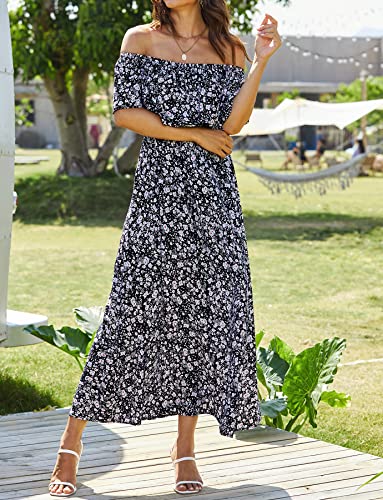 Image of Bluetime Womens Maxi Dress Off Shoulder Floral Print Boho Beach Long Summer Dresses