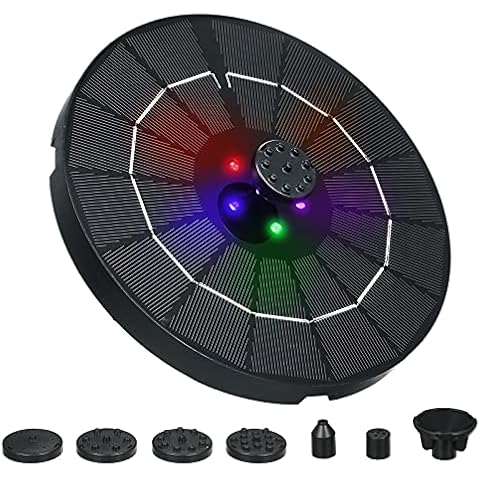 Decdeal 3.8W Solar Fountain Pump with Auto Color Changing Light 6 Types Water Pump Built-in 2200mAh High Capacity Rechargeble Cell for Outdoor Birdbath Fish Tank Pond Garden Patio Lawn Pool Cover