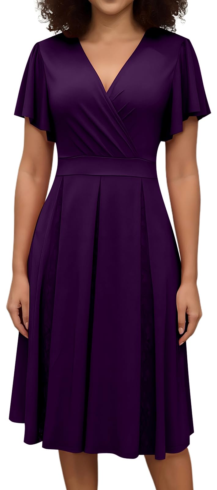 Womens Purple Cocktail Prom Dresses 2025 Summer Sexy V Neck Lace Maternity Clothes Formal Wrap Wedding Guest Bridesmaid Midi Dress,Medium