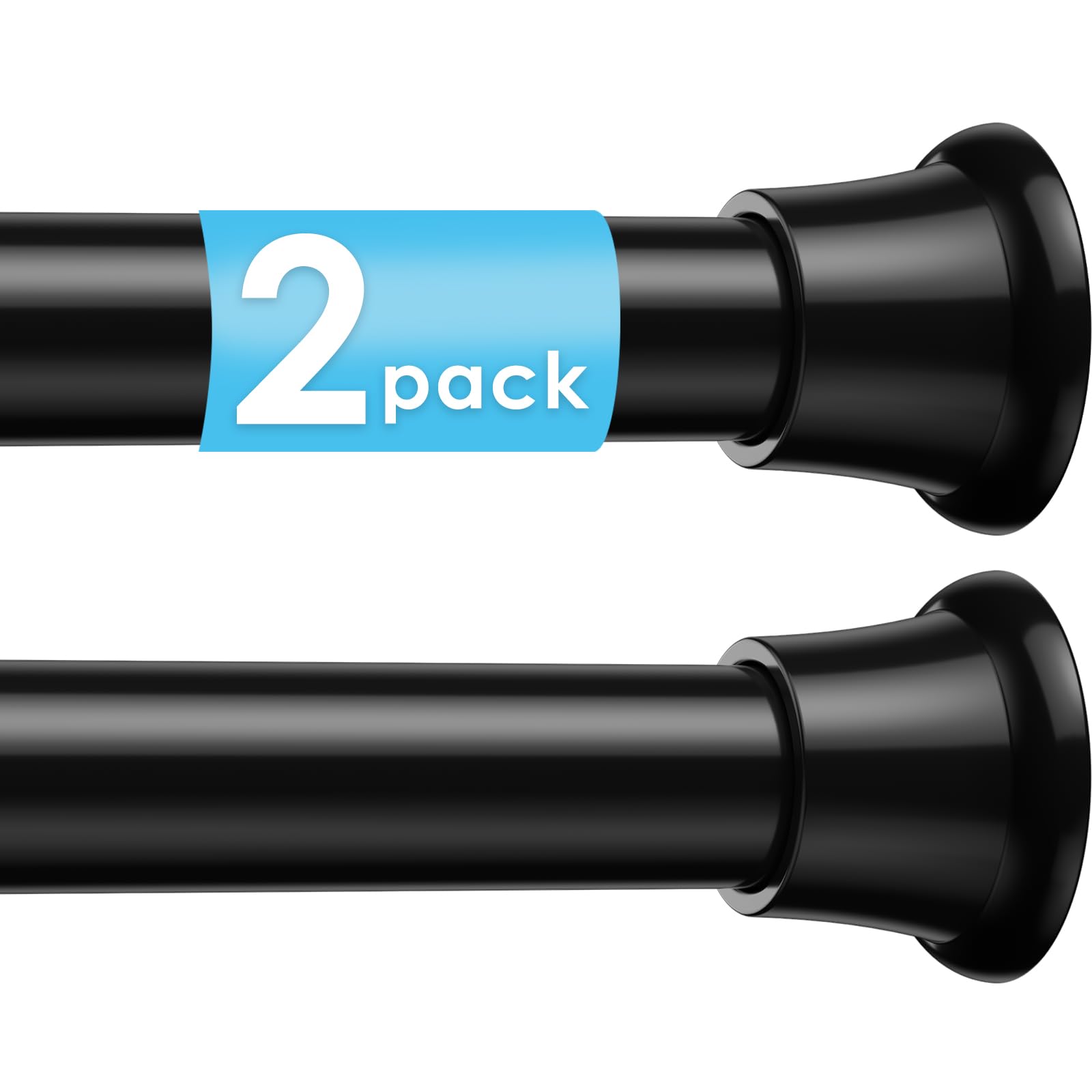 Photo 1 of 2Pcs Tension Curtain Rod 31 To 76 Inch Black Shower Curtain Rod No Drilling Adjustable Spring Loaded Curtain Rods 7/8"Diameter Shower Rods For Bathroom Windows Bedroom Closet Doorway Door