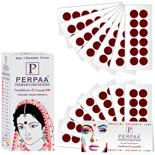 PERPAA Kumkum Velvet Round Bindi Box of 15 Flaps for Ladies Women...