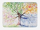 Ambesonne Tree Bath Mat, Watercolor Style Artistic Tree with Colorful Blooming Branches Four Seasons Theme, Plush Bathroom Decor Mat with Non Slip Backing, 29.5 W X 17.5 L Inches, Multicolor
