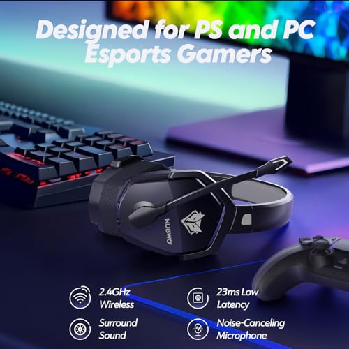 Image of NUBWO Wireless Gaming Headset with Mic for Ps5 Ps4 PC, Zero Interference, 100-Hour Battery All-Day Play, 23ms Sync​ for Fortnite & Call of Duty /FPS Gamers, Triple Mode All Devices Compatible - Gray