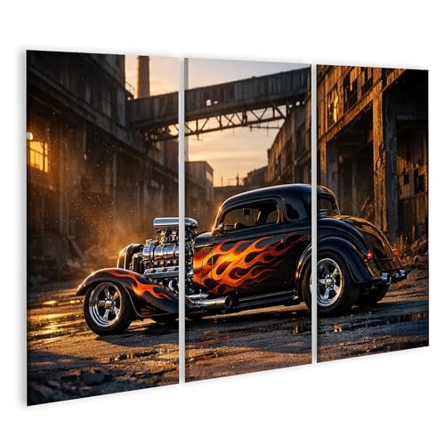 Tableau sur toile Hot Rod avec flammes idéal pour déco salon style rétro