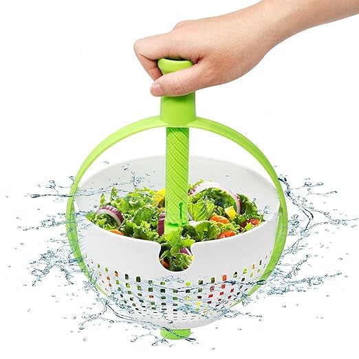 Image of Kitchen Salad Spinner with Rotating Drain Basket - Vegetable & Fruit Washer Dryer with Collapsible Handle