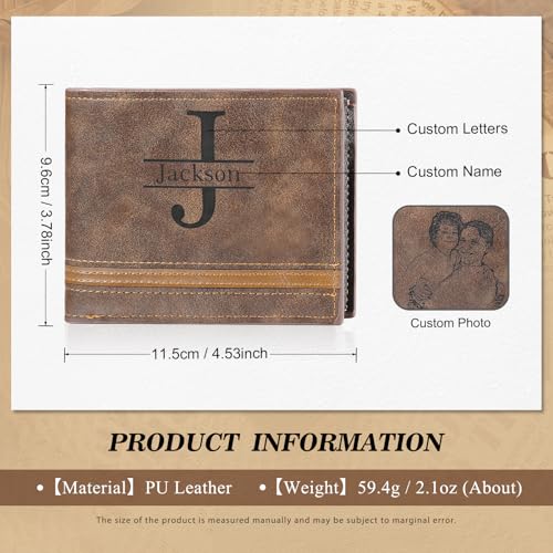 Personalized Photo Wallet for Men Custom Engraved Wallet with Name or Text PU Leather Bifold Wallet with Picture – Unique Gift for Dad, Husband, Son – Father's Day, Birthday Gifts (Styles 4)3