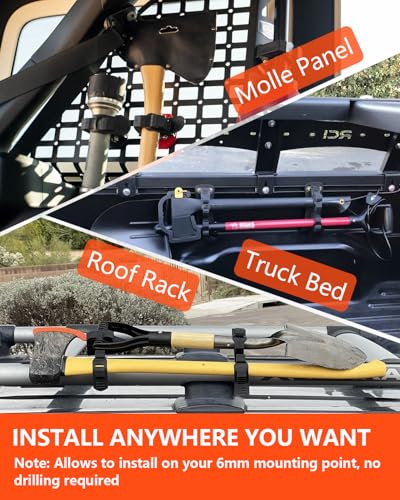 Image of Shovel Holder for Roof Rack & Truck Bed & Molle Panel | Quick Release, Rubber, for 1-1 /7'' to 1-3 /7'' Tools, Fit Off-road Trucks UTV ATV, Include Screws