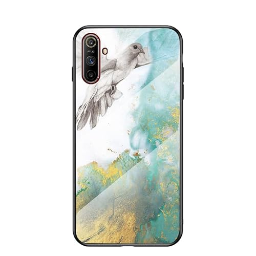 Jiajihua Cover Compatible with Realme C3 4G 【PC Panel+Tempering Glass+TPU Silicone】 3 in 1 Shockproof Phone Case Blue