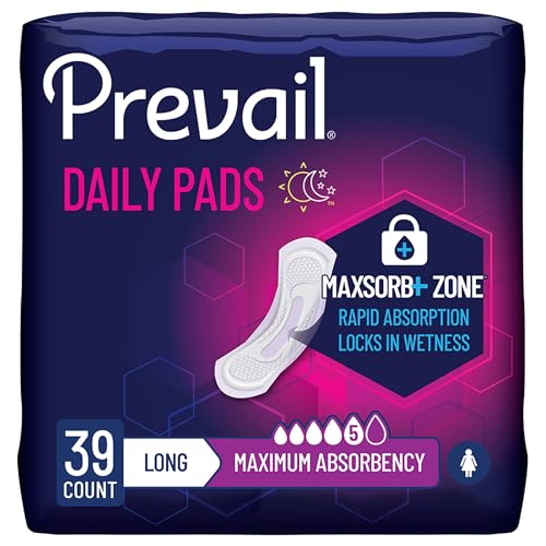 Prevail Incontinence Bladder Control Pads for Women, Maximum Absorbency, Long Length, 39 count