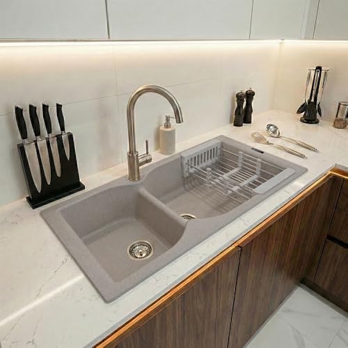 Image of JAYKO Quartz Acrylic Kitchen Sink for Modular Kitchen | Granite Finish, Scratch & Heat Resistant | Easy to Clean & Stylish Sink for Home (UBR, 40x20in)