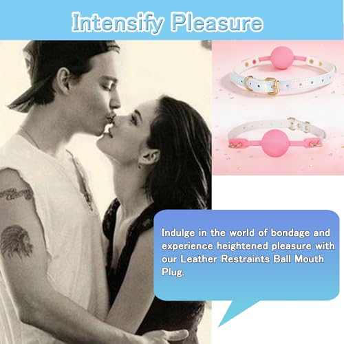 Image of DFsucces Leather Restraints Ball Mouth Plug Silicone Bondage Ball Gag Hollowed-Breathable Silicone Sex Gag Muzzles Adjustable Strap Bondage Harness Restraints( (Pink-I1)