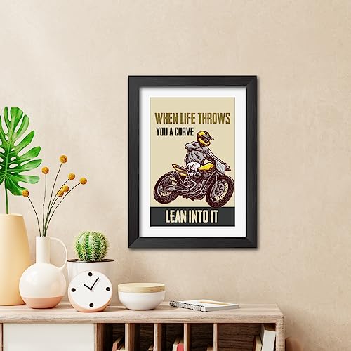 Image of TenorArts Motorcycle Riding Posters Photo Frame Bikers Bullet Rider Motivational Quotes Laminated Poster Framed Painting with Matt Finish Frames (9inches x 12inches) (Lean into it)