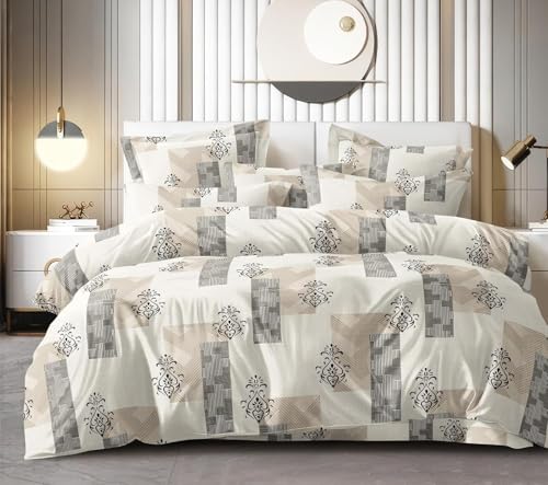 Image of RD FABS XXL Microfiber Soft Cotton Bedsheet, Beige Box Print