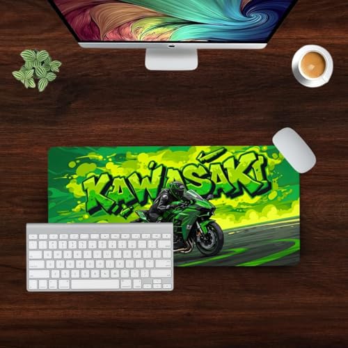 Image of Moto Edition Desk Mat 23x11 Inch - Racing-Themed Keyboard & Mouse Pad for Office, Home & Gaming | Non-Slip Rubber Base, Waterproof Surface, Supercar & Bike Inspired Table Mat (Green Rider)