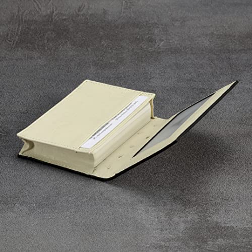 Image of HISCOW Full Grain Leather Business Card Holder Case | Minimalist EDC wallet, gusset holds 25 cards, ID window, fits folded bills, bifold profile, premium gifts for men & women