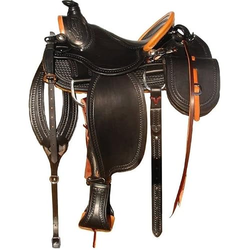 AD Saddlery Wade Tree A Fork Roping Ranch Work Leather Premium Western Horse Saddles for Horses Handmade Equestrian Trail Horse Saddle Tack Size: 10"-18" inches Seat WADE620