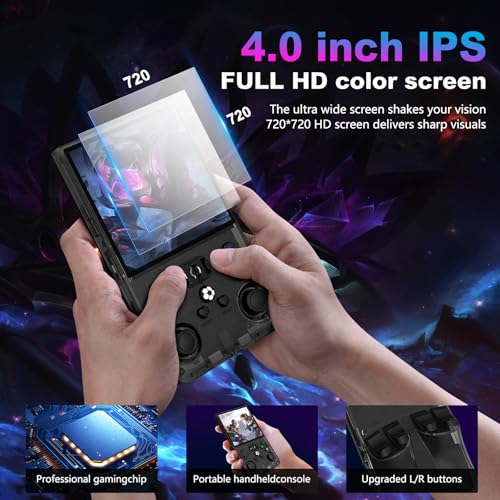 R36MAX Retro Handheld Game Console, 4.0 Inch 720x720 IPS Screen, 64GB Built-in 18,000+ Classic Game, Portable Hand Held Open Source Linux System, 4000mAh Battery Retro Gaming Console(Black 64GB) - Image 3