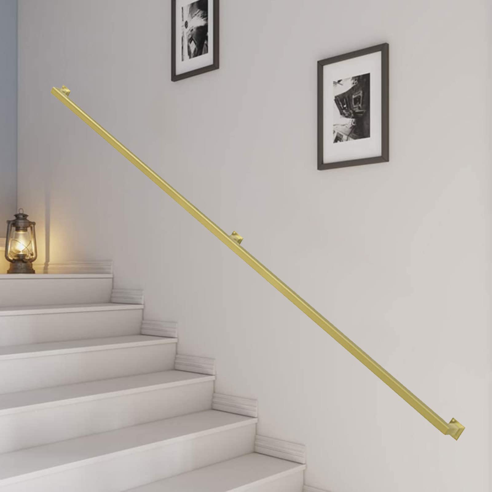 Attrex One Color Stairs Staircase Handrail Banister Rail Support Kit, Gold Metal Wrought Iron Wall Balustrade Handrails Banisters Home Against The Wall Indoor Loft Stair Railing(9Ft/270Cm)