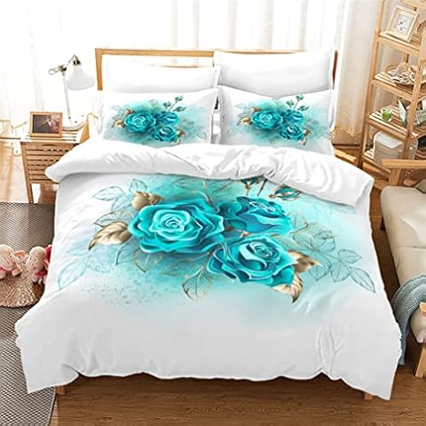 Tomifine Duvet Cover Set Floral Pattern Botanical Quilt Covers Bedding Bed Set With Pillowcases 50x75cm (Double 200x200 cm,Blue) Cover