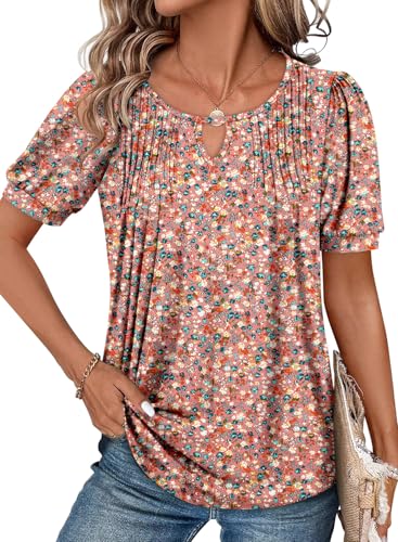 KISSMODA 2025 Womens Short Sleeves V Neck Floral Summer Tunic Top Woman Boho Tunics Tops4
