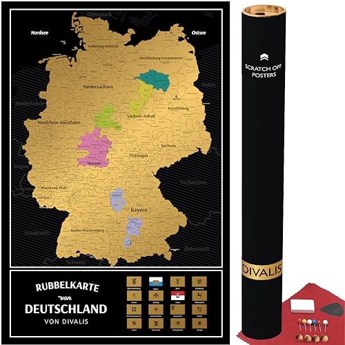 Mapa de Alemania para Rascar con Rascador Kit   Mapa de Alemania Rascable   Póster de Alemania para Rascar de Regalo negro y dorado   Scratch off Germany Map