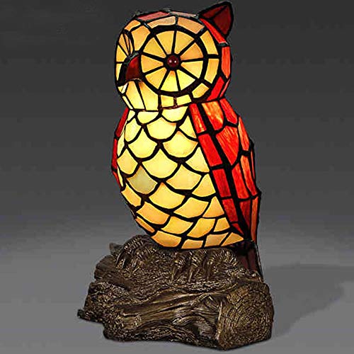 MQW Lampe De Table De Style Tiffany Vacances Cadeau Maternité Nuit Lumière Vitrail Mignon Hibou Lampe De Chevet W14 * H25CM Simple romantique