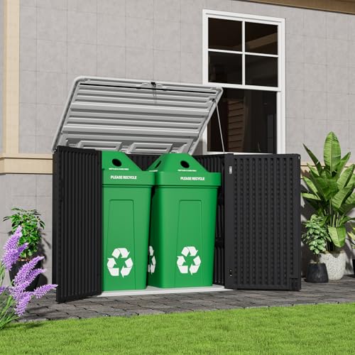 Image of Mrosaa Resin Outdoor Storage Shed, 38 cu.ft Outdoor Storage Box Waterproof for Garden Tools, Patio Furniture, Trash Cans, Garage Storage, Lockable (Black)
