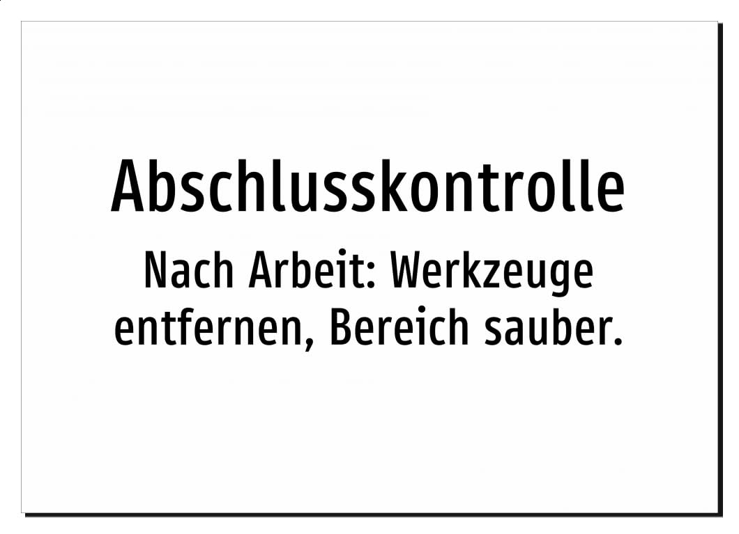 31692-DE-T-13 | Abschlusskontrolle - Nach Arbeit: Werkzeuge entfernen, | Aufkleber A2, 594 x 420mm | nur Text, ohne Symbolgrafik