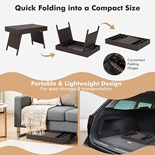 Table basse carrée en rotin pliante et imperméable pour extérieur - 6