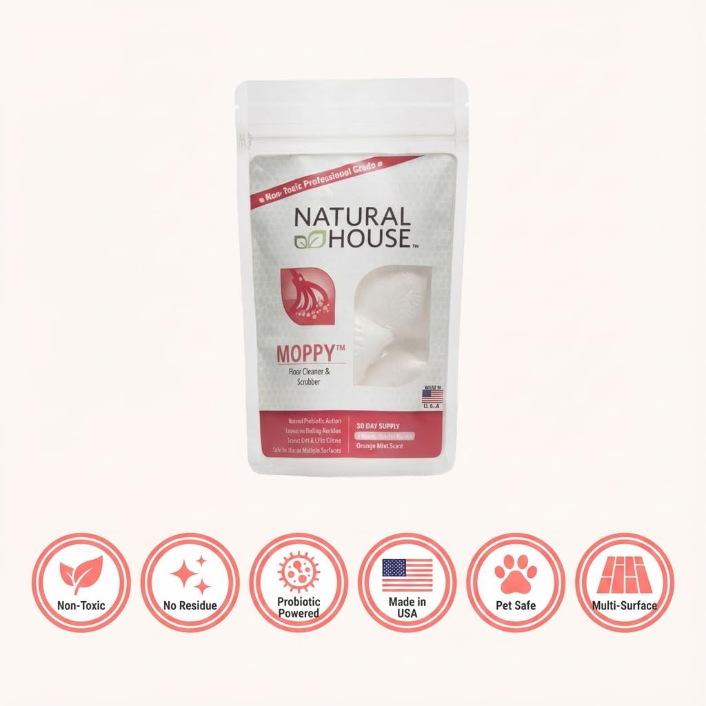 Natural House Moppy - Probiotic Floor Cleaner Pods - No Residue Formula - Multi-Surface Safe - Orange Mint Scent - 120 Count