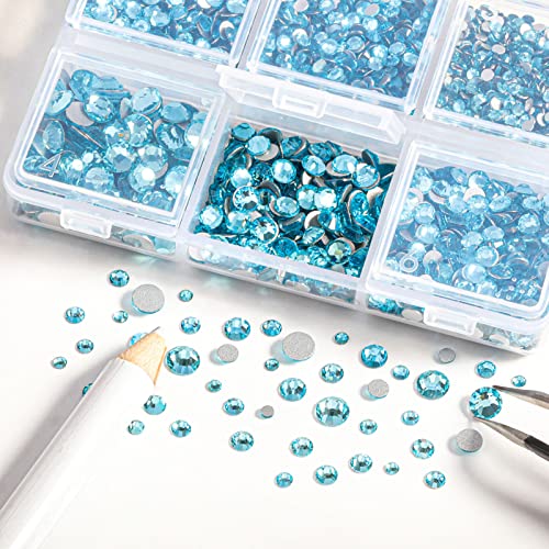 Beadsland 4300pcs Flatback Rhinestones,Blue Rhinestones Nail Gems Round Crystal for Crafts,Mixed 6 Sizes with Picking Tweezers and Wax Pencil Kit - Image 3