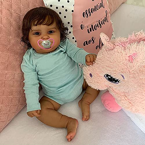 20inch Reborn Baby Doll African American Black Girl 50CM Lifelike Real Life Soft Silicone Weighted Newborn Baby Dolls with Clothes and Accessory for Kids Toys (Brown Eyes, 20inch)