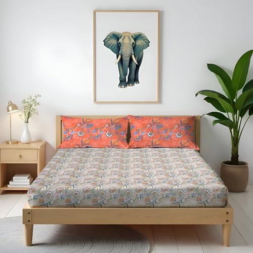 Image of Arvind Bedsheet Set - 100% Cotton Bedsheet for Double Bed (1 Queen Size Bedsheet with 2 Pillow Covers) Soft Breathable, 144 Thread Count - Slumber -Shade 10 (21031-B)