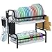 Produktbild Astoryou Abtropfgestell Geschirr Schwarz Edelstahl, 2-stufiges Geschirrabtropfgestell, Abtropfständer mit Utensilienhalter und Dish Drying Rack Drainer für Trockne die Spüle (42 * 23 * 41 cm)