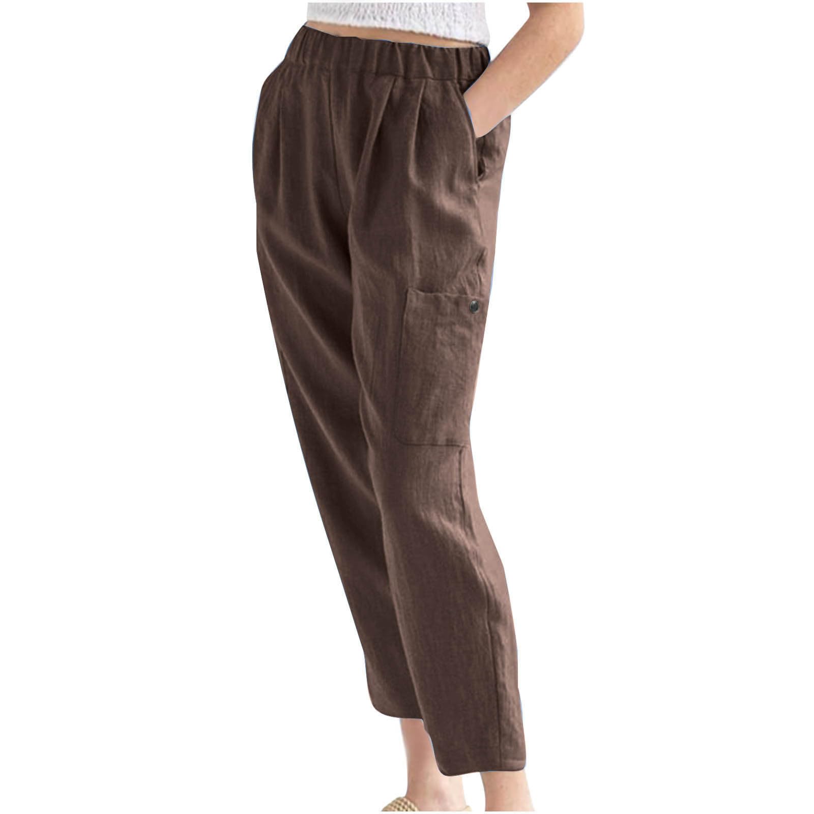 Generic Pants for Women Trendy Dressy Elastic High Waist Crop Straight Leg Pant Casual Versatile Summer Trouser with