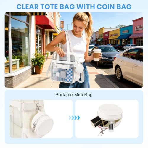 Image of Clear Tote Bag 12x6x12 Stadium Approved Transparent Crossbody Bag with Multi Pockets for Sports Concerts