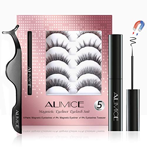 5 Pair Magnetic Lashes with Eyeliner and Applicator Tool Kit Natural Look for Women,Magnetic Eyeliner and 3D Magnetic False Eyelash Full Eye System with Tweezers Suit Reusable Waterproof