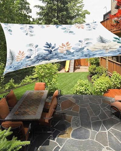 Christmas Sun Shade Sail Waterproof Rectangle, UV Block Sail Shade Canopy Awning Outdoor Privacy Shade Cover for Patio Pergola Deck Backyard 8'x10' Blue Eucalyptus Leaves Flower Winter Snowflake