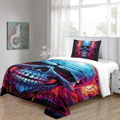 Parure de lit tête de mort 135x200 en microfibre douce avec taies