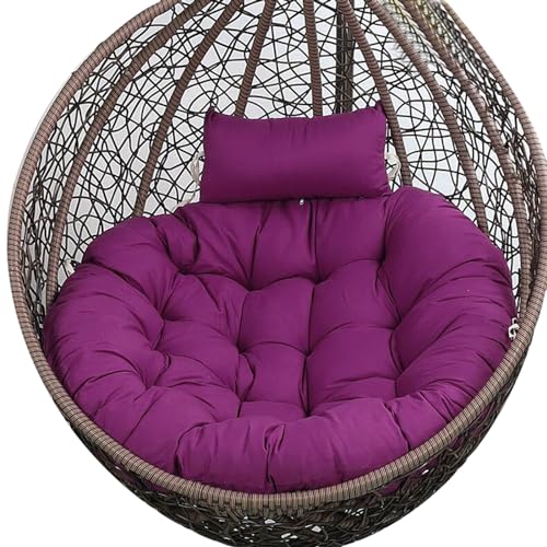 Hamaca grande de ratán para jardín, terraza, hamaca colgante de huevo de mimbre con cojines, uso en interiores y exteriores, color: morado, cómoda silla colgante