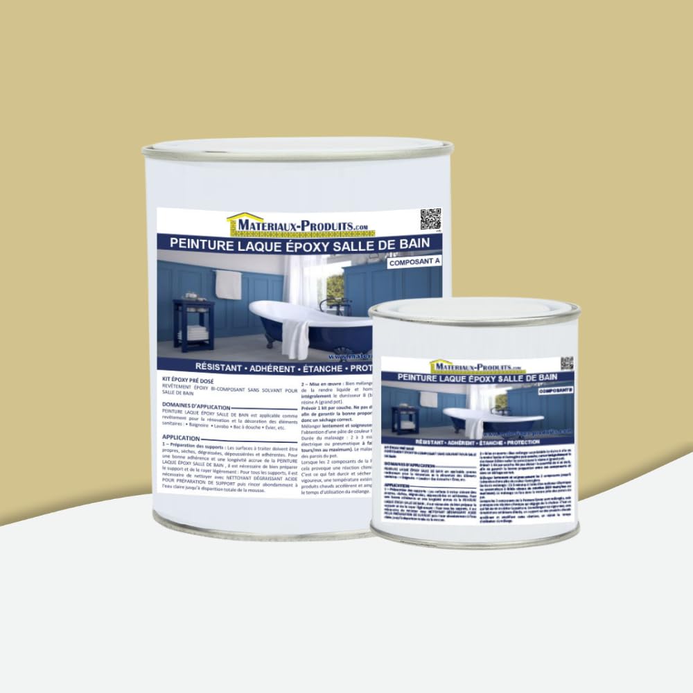 MATPRO - Peinture Laque Epoxy Salle de Bain - Sans Solvant, Auto-Lissant - Répare & Rénove Baignoire, Lavabo, Évier, Plan de Travail - Jaune Sable - 10Kg