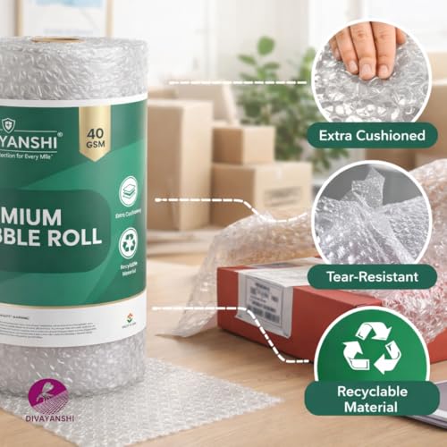 Image of Divayanshi Bubble Wrap for Packing & Moving | Strong Air Bubble Roll for Courier, E-Commerce & Household Shipping | Shock-Resistant Packaging (1m*5m)