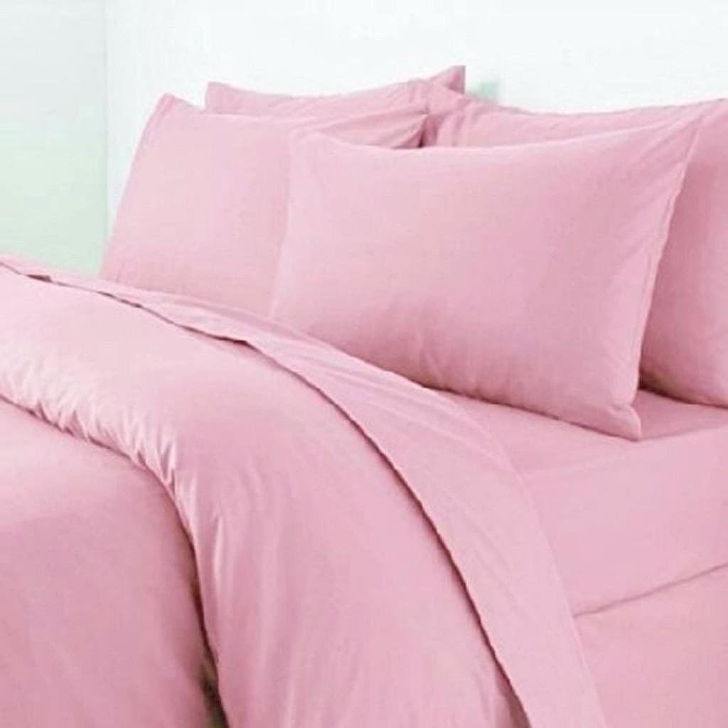 WOT NON IRON Parcale Plain Dyed Duvet Cover & 2 Pillow Cases Bed Set (Pink, King)