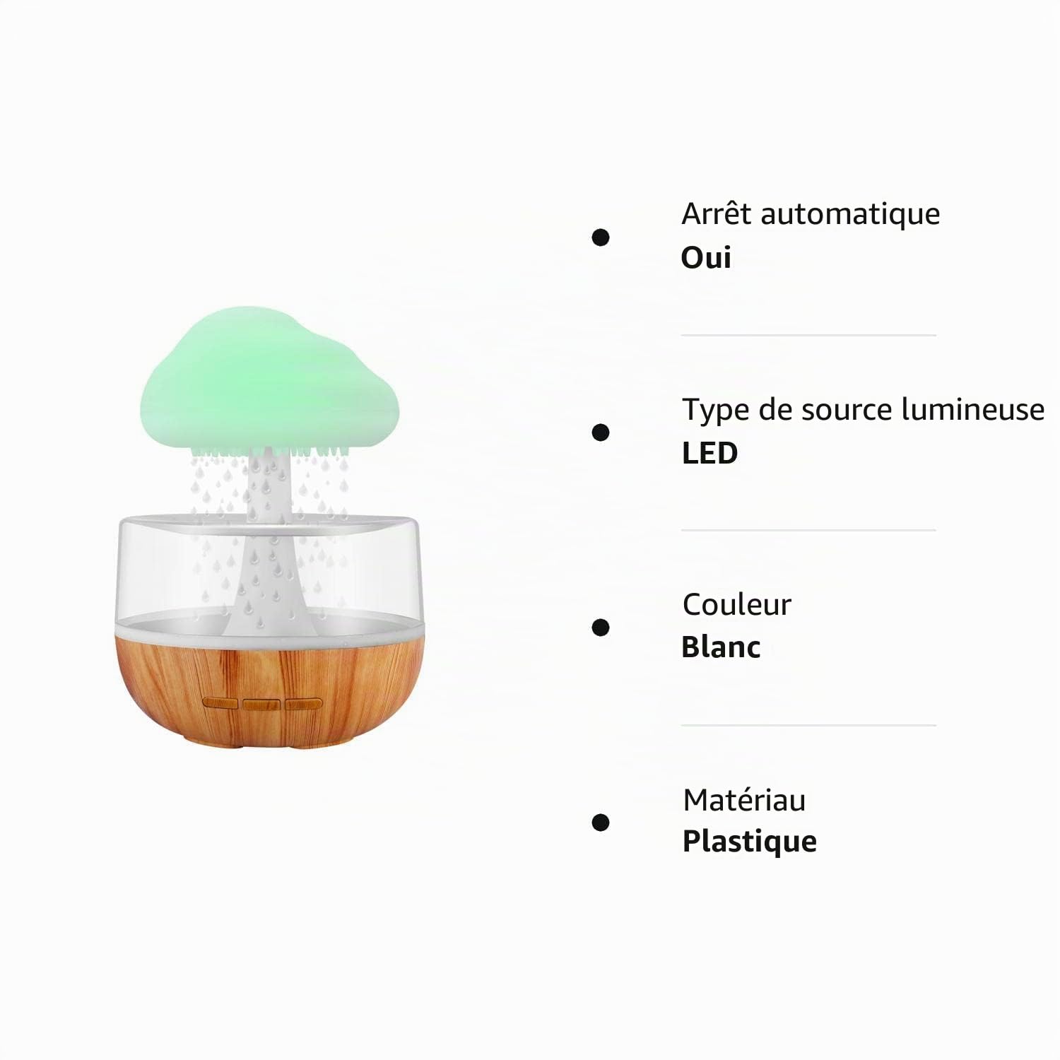 Humidificateur d'air avec Lampe Pluie, Weljoy Rain-Cloud humidificateur avec 7 lumières LED de Couleur, Diffuseur d'huiles essentielles pour Maison, Bureau, Chambre, la Relaxation, Dormir