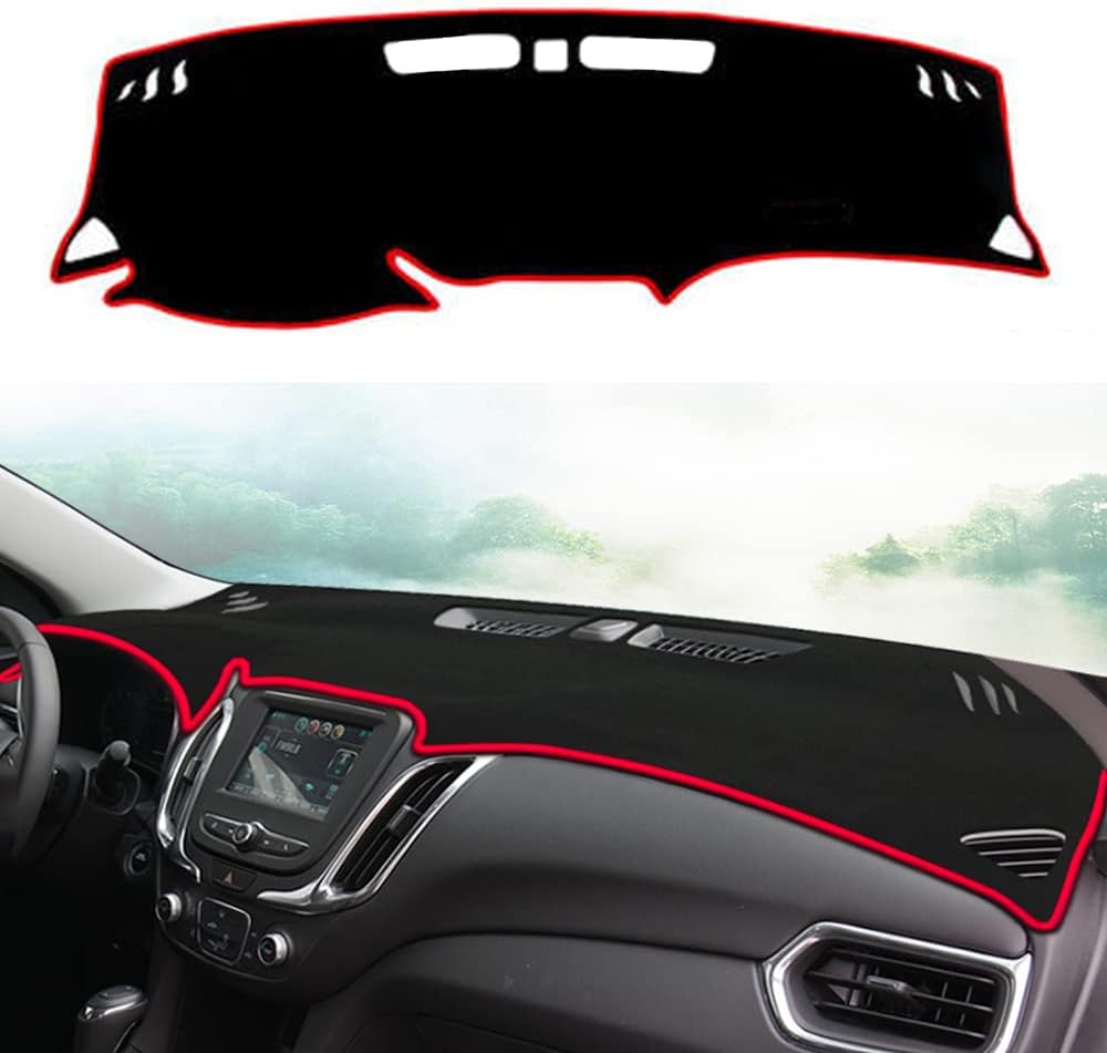 Dashboard Cover Dash Cover Mat Pad Carpet Custom Fit for Chevy/Chevrolet Equinox 2018 2019 2020 2021 2022 2023 2024 Accessories Anti-Skid Center Console Protector Cover Mat(Red Edge)