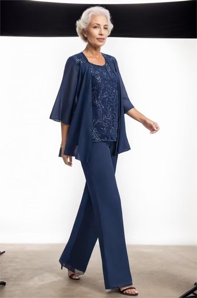 Mother of The Bride Pant Suits Chiffon Outfit Dressy Women's Jumpsuit Wedding Groom Dresses 6