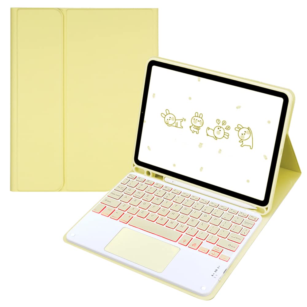 TouchPad Étui clavier pour iPad 2018 (6e génération) iPad 2017 (5e génération) iPad Pro 9.7 iPad Air 2/Air, clavier Bluetooth sans fil magnétique amovible et coque fine avec porte-crayon, jaune