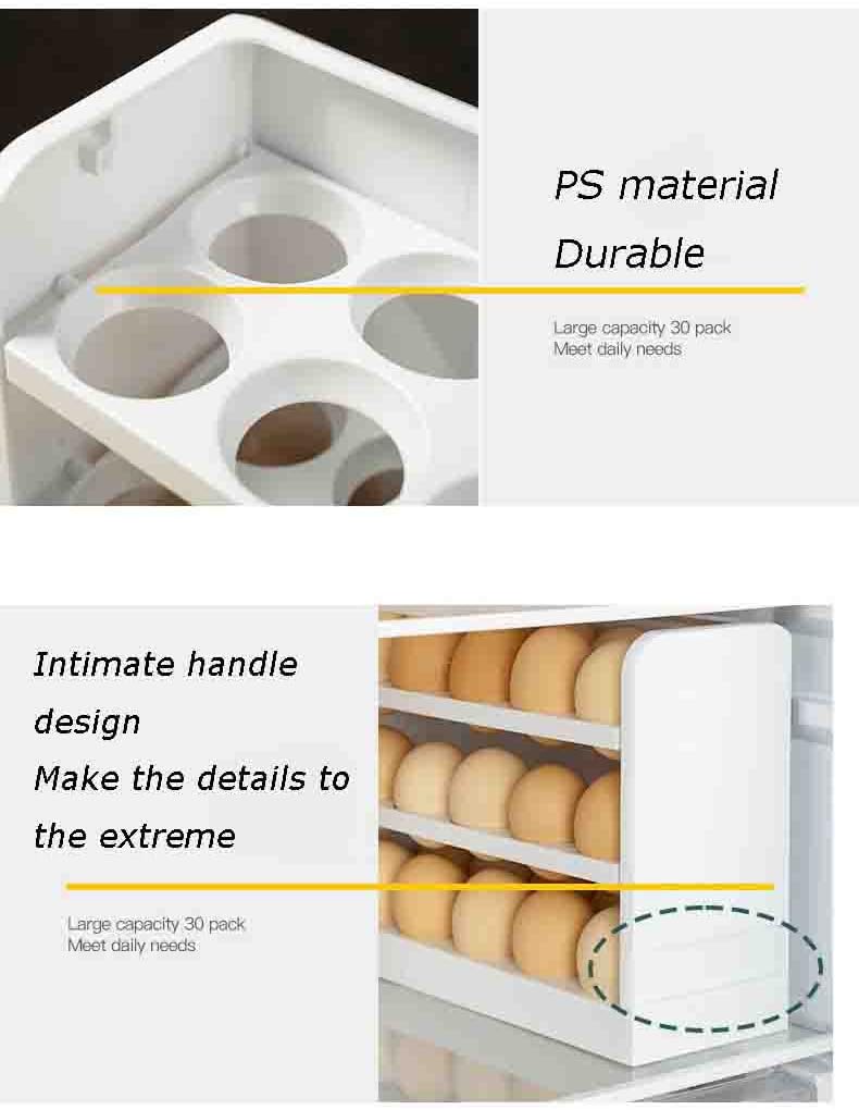 Refrigerator Egg Dispenser,Home Refrigerator Egg Storage Box, Three Layers Thickened Egg Tray Storage Box, Holds 30 Eggs